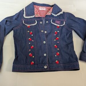 Girls Embroidered Denim Jacket Strawberry Design Mezzo Piano Size 120  5T